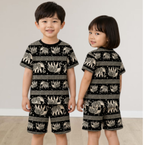 setelan baju harian jersey anak motif gajah thailand 1 10 tahun