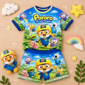 setelan baju jersey anak karakter kartun doraemon pororo thomas tayo