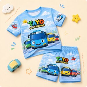 setelan baju jersey anak karakter kartun doraemon pororo thomas tayo